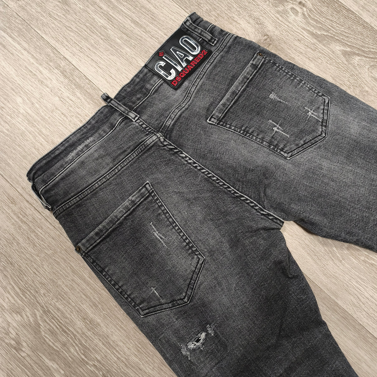 DSQUARED2 Mens Black Distressed Jeans Size 48 IT D2 CIAO Patch Button Fly