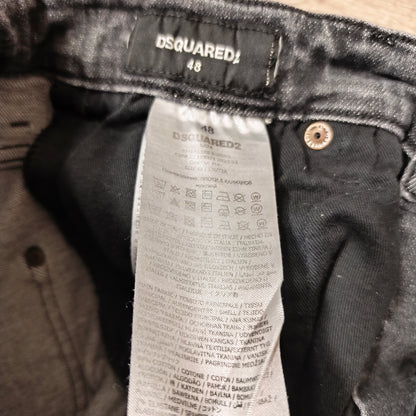 DSQUARED2 Mens Black Distressed Jeans Size 48 IT D2 CIAO Patch Button Fly