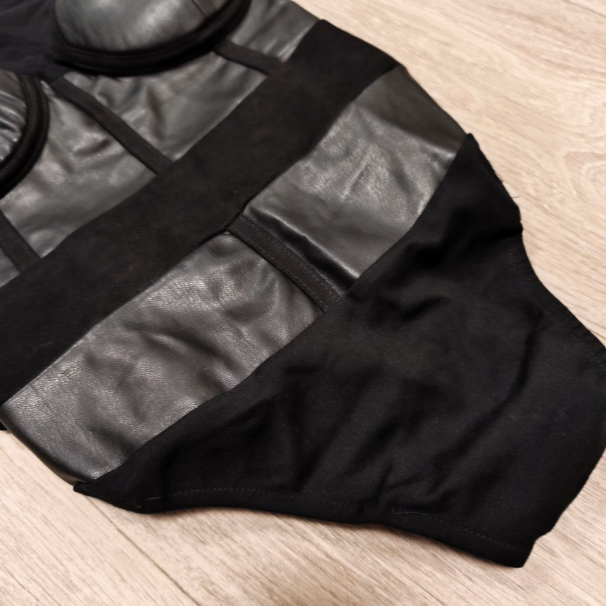 Manière De Voir Women's Black Mesh Faux Leather Long Sleeve Bodysuit Size 6