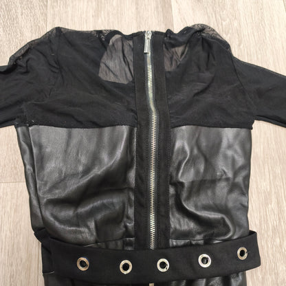 Manière De Voir Women's Black Mesh Faux Leather Long Sleeve Bodysuit Size 6