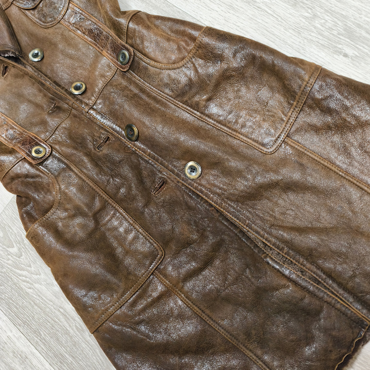 Vintage BISON Womens Sheepskin Shearling Coat Long Hooded Brown Size 36 S Boho