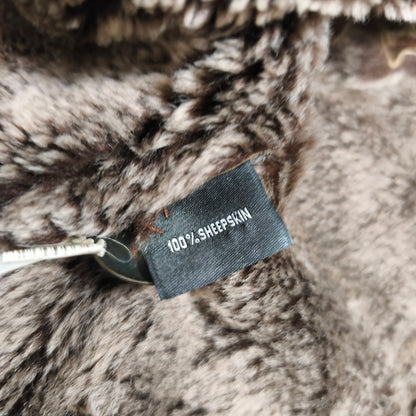 Vintage BISON Womens Sheepskin Shearling Coat Long Hooded Brown Size 36 S Boho