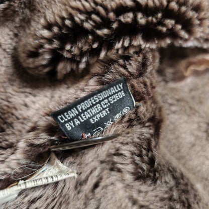 Vintage BISON Womens Sheepskin Shearling Coat Long Hooded Brown Size 36 S Boho
