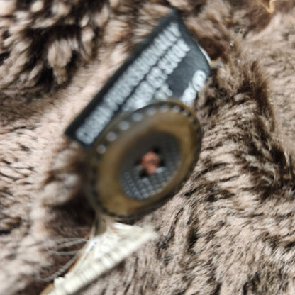 Vintage BISON Womens Sheepskin Shearling Coat Long Hooded Brown Size 36 S Boho