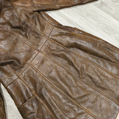 Vintage BISON Womens Sheepskin Shearling Coat Long Hooded Brown Size 36 S Boho
