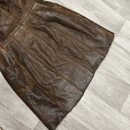 Vintage BISON Womens Sheepskin Shearling Coat Long Hooded Brown Size 36 S Boho