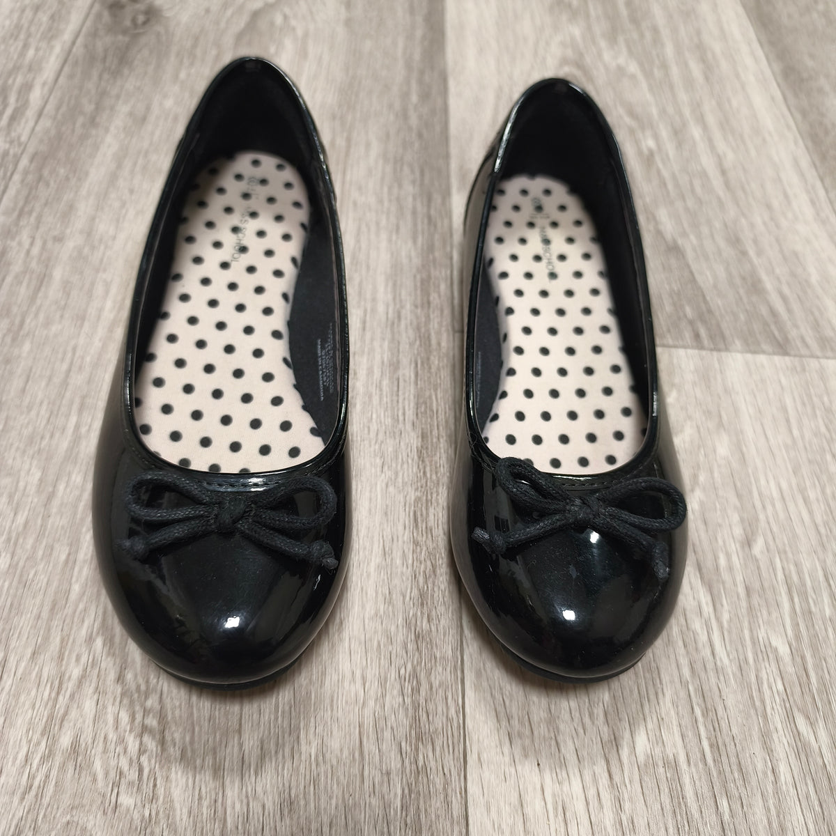M&S School Girls Black Patent Ballet Pumps Flats Bow UK 3 EU 35.5 Slip On Shoes
