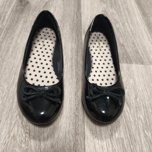 M&S School Girls Black Patent Ballet Pumps Flats Bow UK 3 EU 35.5 Slip On Shoes