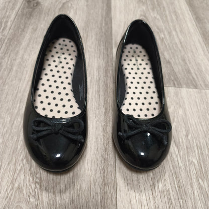 M&S School Girls Black Patent Ballet Pumps Flats Bow UK 3 EU 35.5 Slip On Shoes