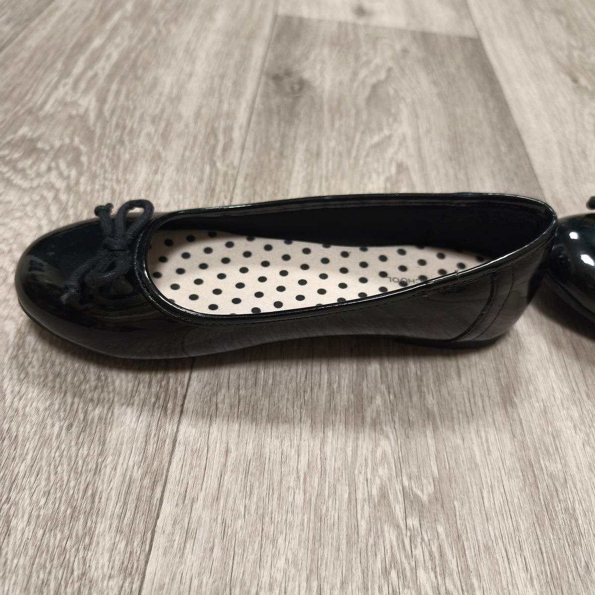 M&S School Girls Black Patent Ballet Pumps Flats Bow UK 3 EU 35.5 Slip On Shoes
