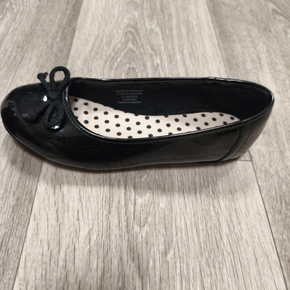 M&S School Girls Black Patent Ballet Pumps Flats Bow UK 3 EU 35.5 Slip On Shoes