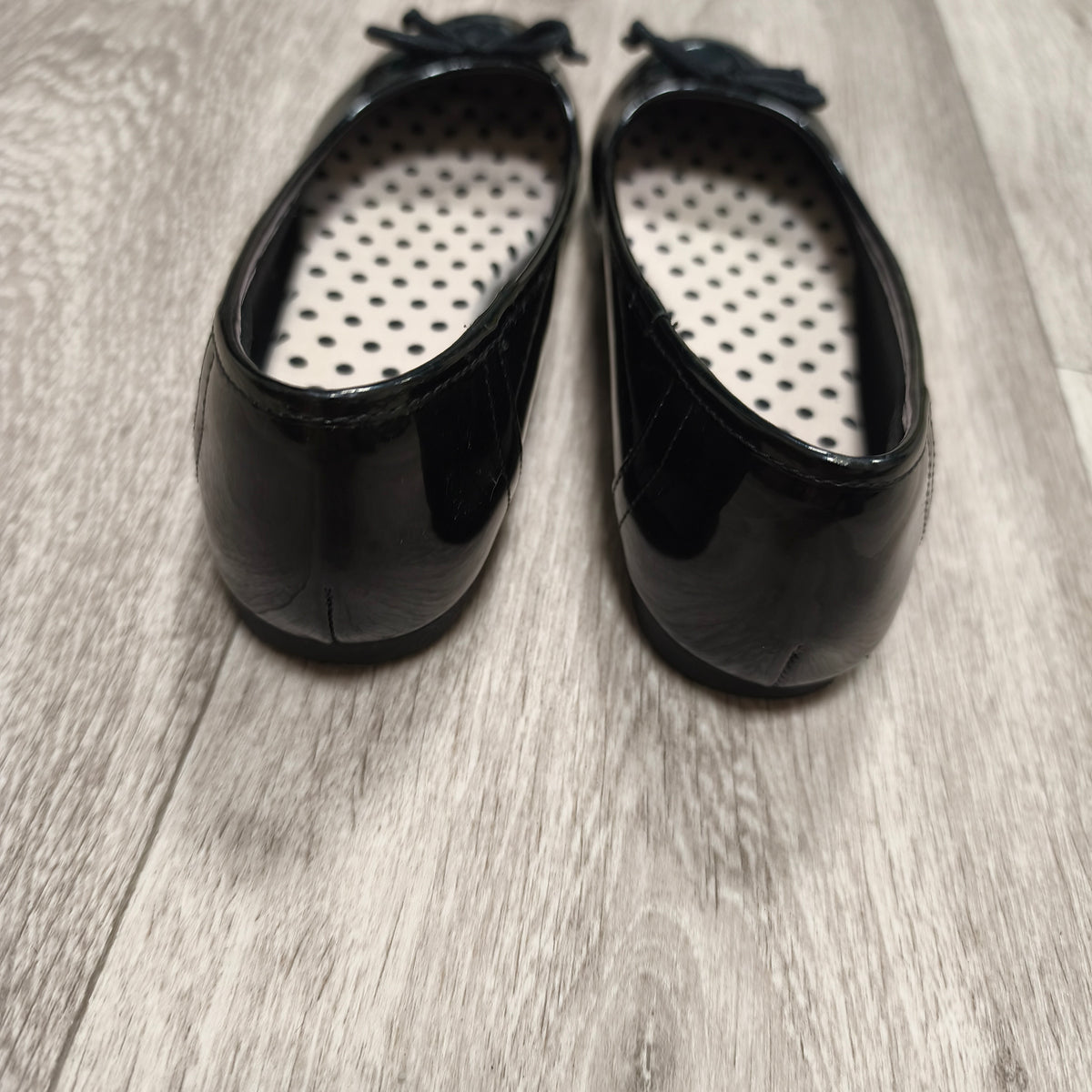 M&S School Girls Black Patent Ballet Pumps Flats Bow UK 3 EU 35.5 Slip On Shoes