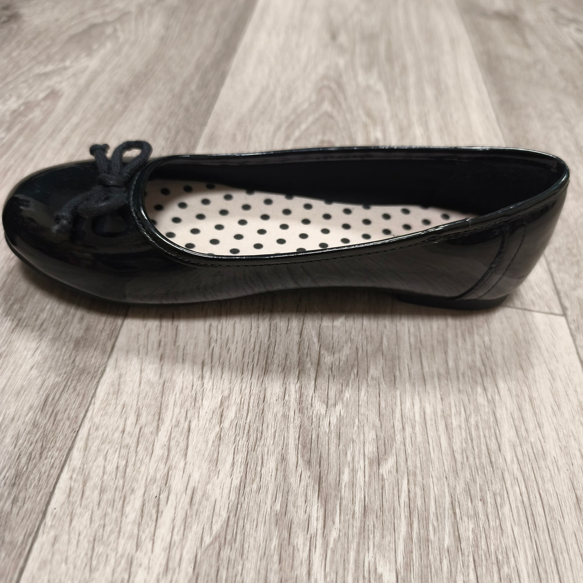 M&S School Girls Black Patent Ballet Pumps Flats Bow UK 3 EU 35.5 Slip On Shoes