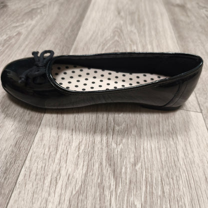 M&S School Girls Black Patent Ballet Pumps Flats Bow UK 3 EU 35.5 Slip On Shoes