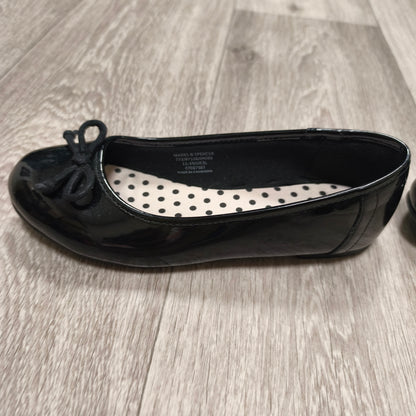 M&S School Girls Black Patent Ballet Pumps Flats Bow UK 3 EU 35.5 Slip On Shoes