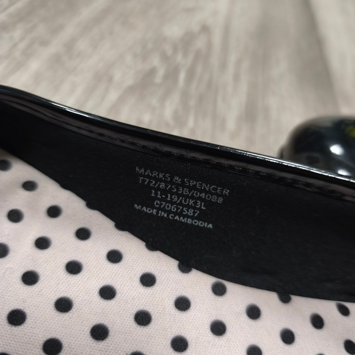 M&S School Girls Black Patent Ballet Pumps Flats Bow UK 3 EU 35.5 Slip On Shoes