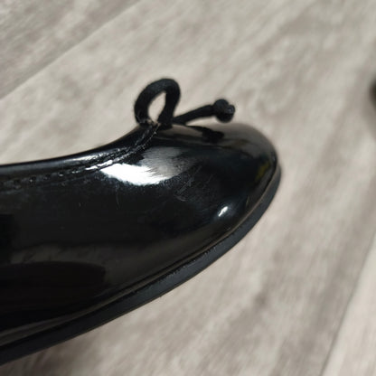 M&S School Girls Black Patent Ballet Pumps Flats Bow UK 3 EU 35.5 Slip On Shoes