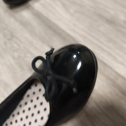 M&S School Girls Black Patent Ballet Pumps Flats Bow UK 3 EU 35.5 Slip On Shoes