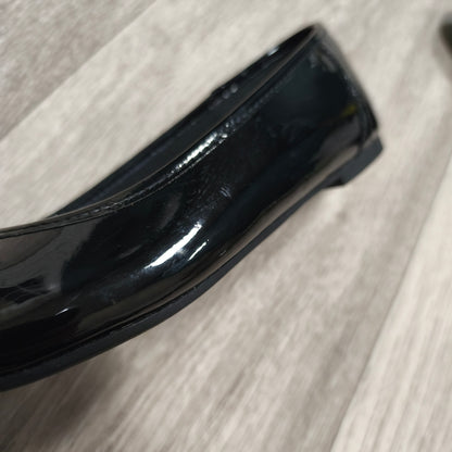 M&S School Girls Black Patent Ballet Pumps Flats Bow UK 3 EU 35.5 Slip On Shoes