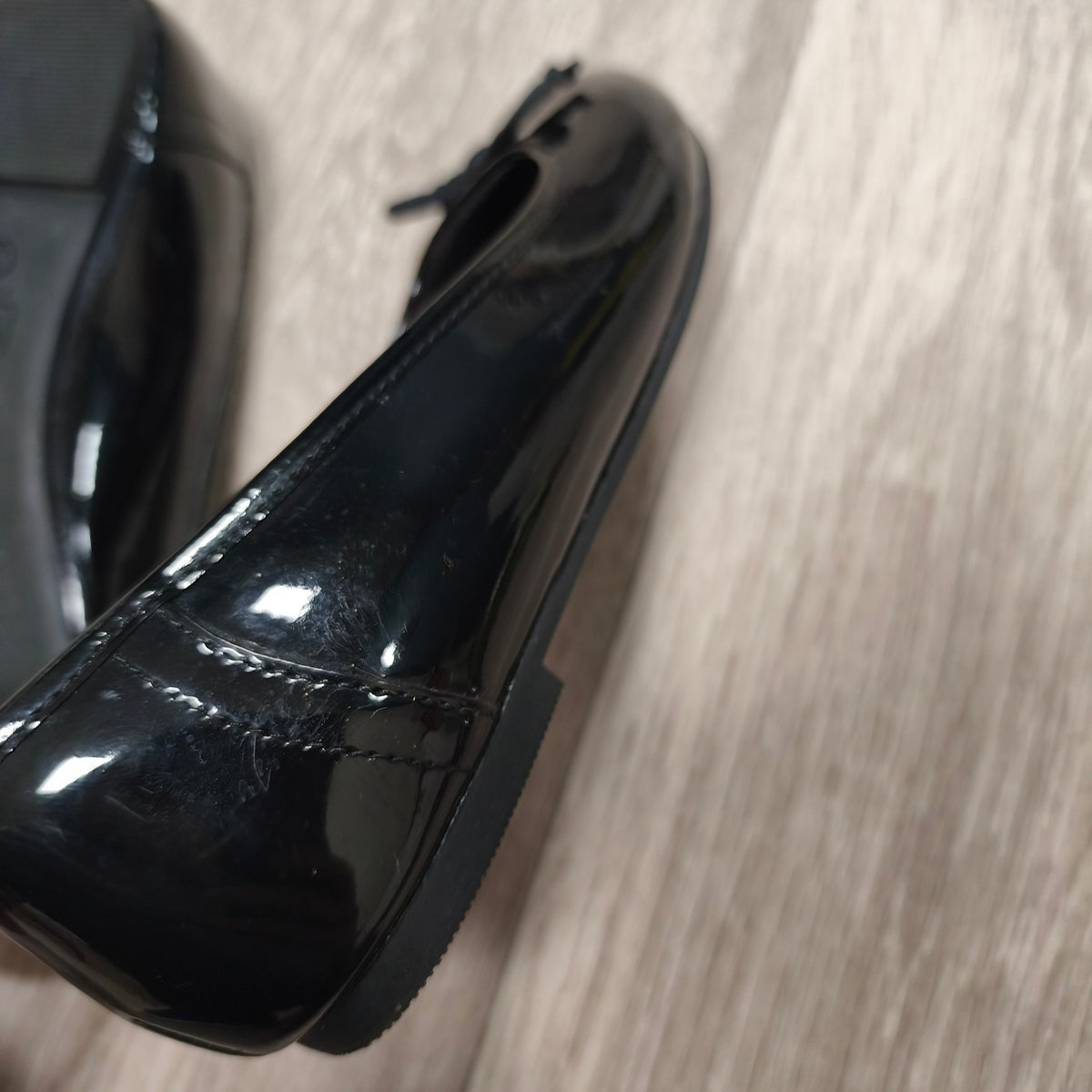 M&S School Girls Black Patent Ballet Pumps Flats Bow UK 3 EU 35.5 Slip On Shoes