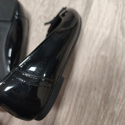 M&S School Girls Black Patent Ballet Pumps Flats Bow UK 3 EU 35.5 Slip On Shoes