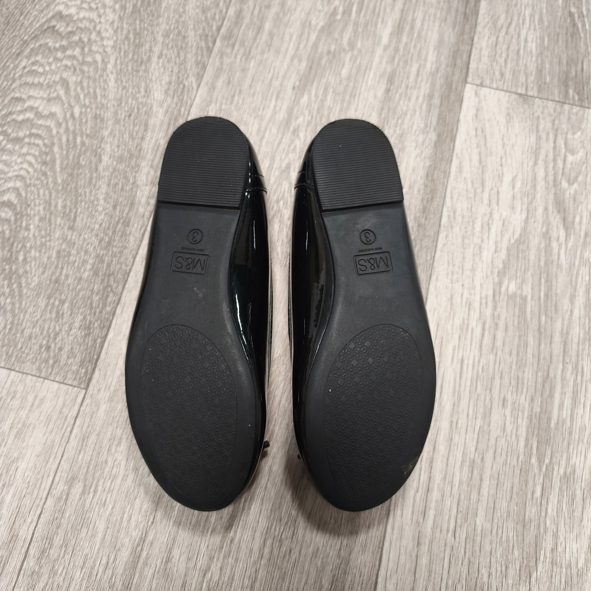 M&S School Girls Black Patent Ballet Pumps Flats Bow UK 3 EU 35.5 Slip On Shoes