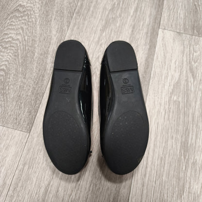 M&S School Girls Black Patent Ballet Pumps Flats Bow UK 3 EU 35.5 Slip On Shoes