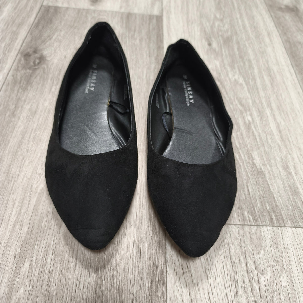Sinsay Basic Collection Women's Black Ballet Flats Pointed Toe Suede Look EU 39
