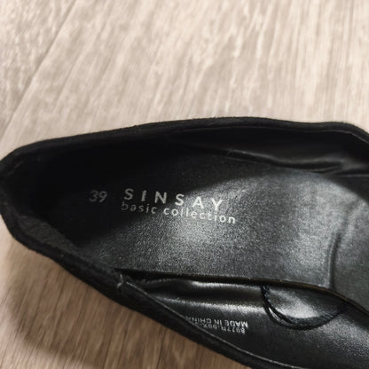 Sinsay Basic Collection Women's Black Ballet Flats Pointed Toe Suede Look EU 39