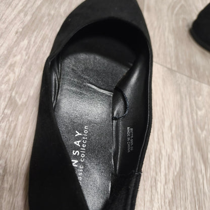 Sinsay Basic Collection Women's Black Ballet Flats Pointed Toe Suede Look EU 39