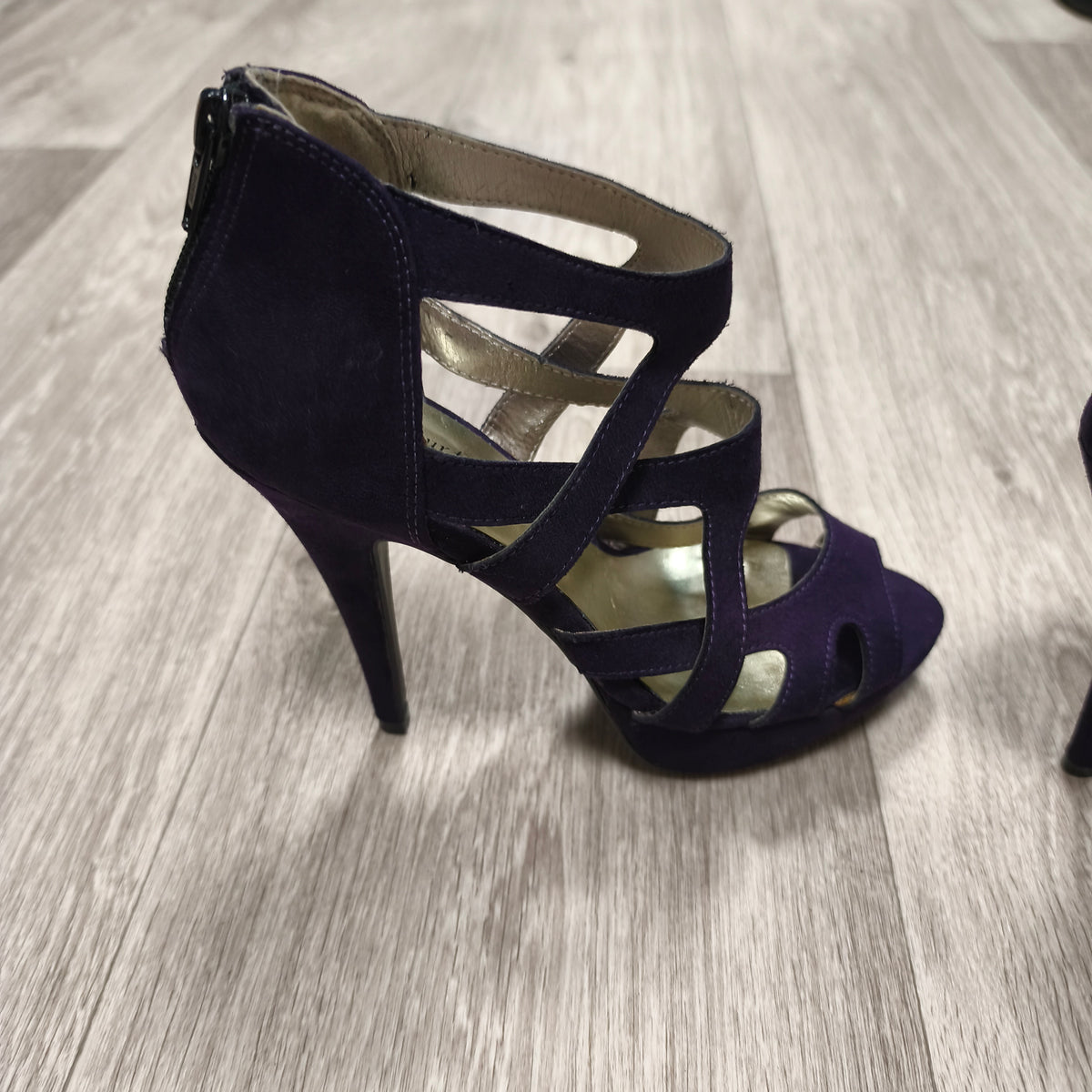 New Look Purple Faux Suede Platform Stiletto Heels Cut Out Sandals UK 3 EU 36