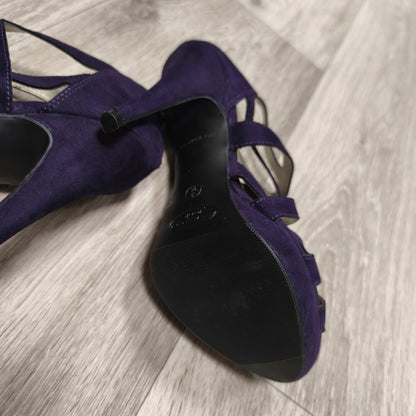 New Look Purple Faux Suede Platform Stiletto Heels Cut Out Sandals UK 3 EU 36