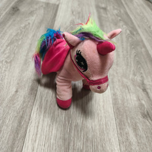 Pink Winged Unicorn Plush Soft Toy Rainbow Mane Glitter Wings Sound Pegasus