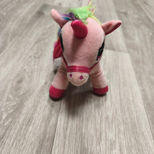 Pink Winged Unicorn Plush Soft Toy Rainbow Mane Glitter Wings Sound Pegasus