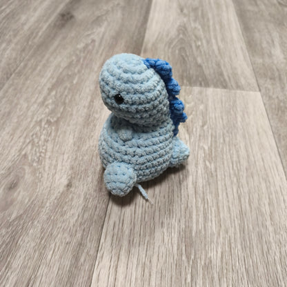 Handmade Crochet Dinosaur Amigurumi Plush Toy Light Blue Chenille Yarn Soft