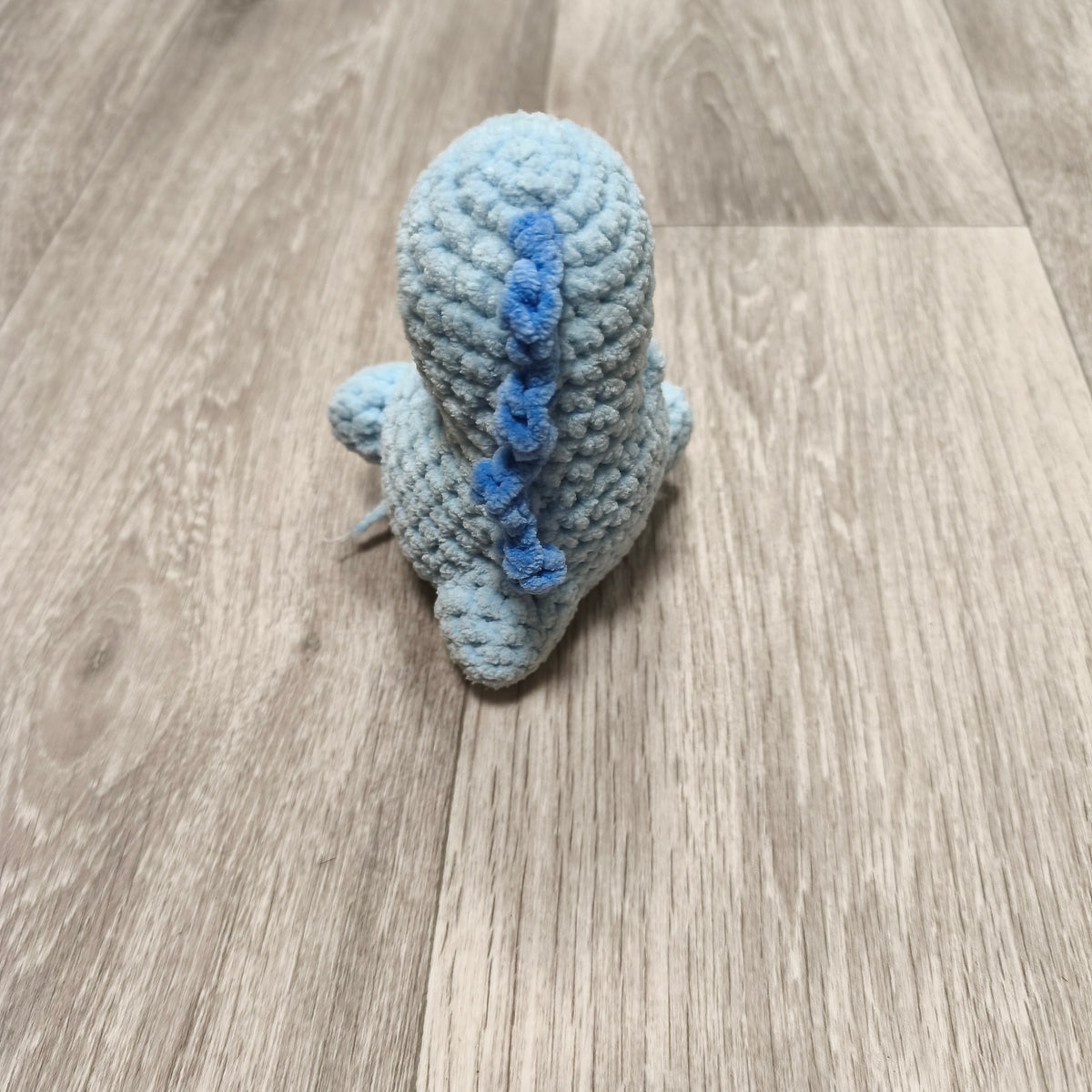 Handmade Crochet Dinosaur Amigurumi Plush Toy Light Blue Chenille Yarn Soft