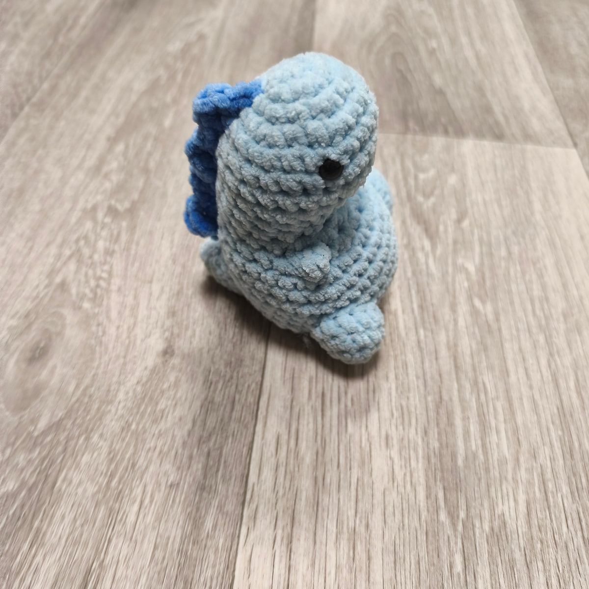 Handmade Crochet Dinosaur Amigurumi Plush Toy Light Blue Chenille Yarn Soft