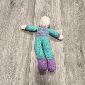 Handmade Hand Knitted Doll Soft Toy Teal Purple Striped Faceless Knit Doll