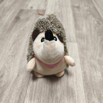 Oakes Leisure Hedgehog Soft Plush Toy Brown Cream Pink Scarf Cuddly Woodland