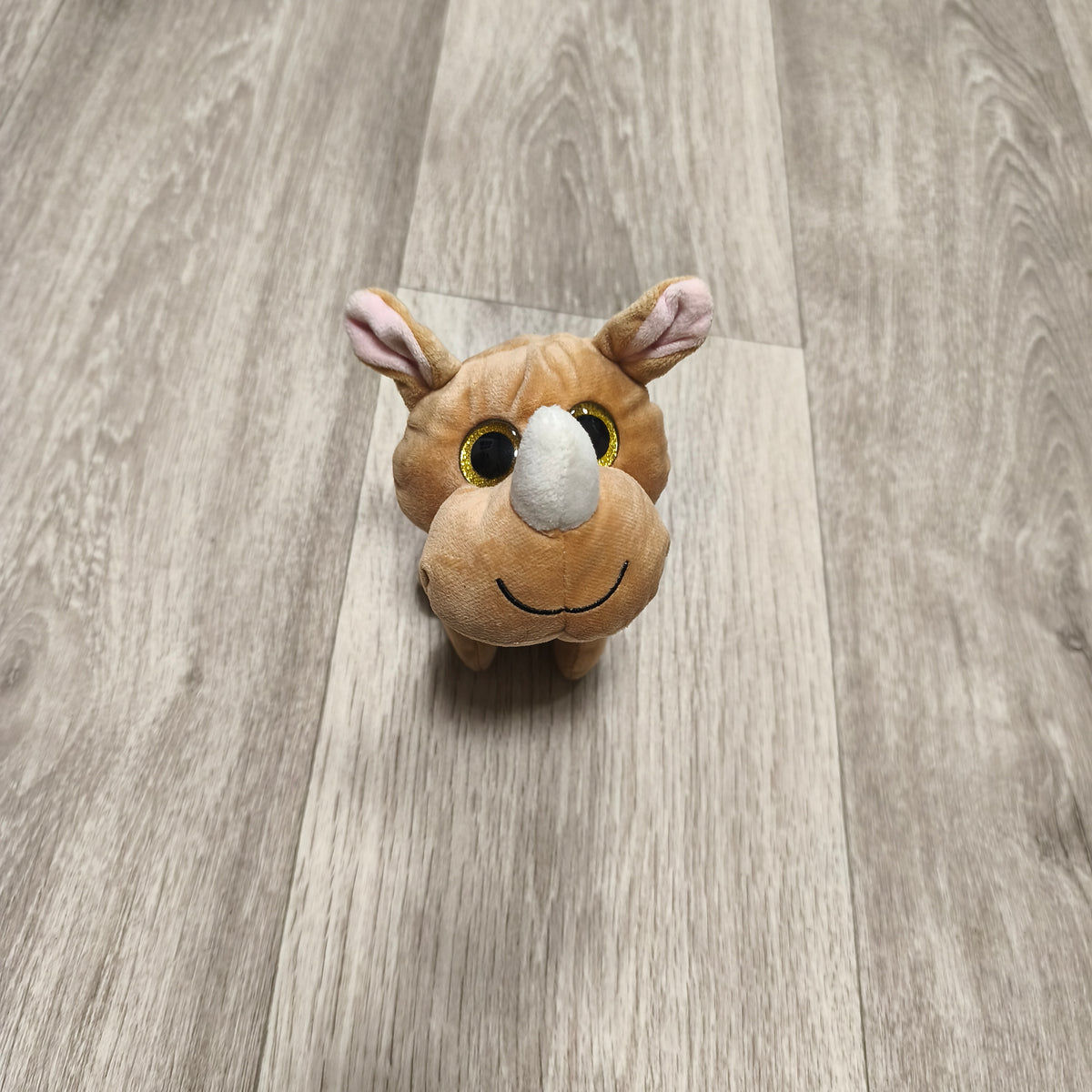Rhino Plush Soft Toy Glitter Eyes Brown Stuffed Animal Small 6" Cute Collectible