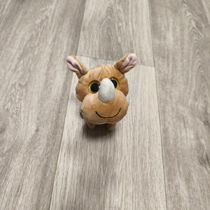 Rhino Plush Soft Toy Glitter Eyes Brown Stuffed Animal Small 6" Cute Collectible