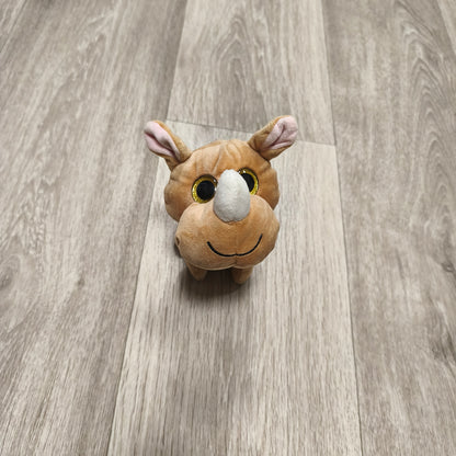 Rhino Plush Soft Toy Glitter Eyes Brown Stuffed Animal Small 6" Cute Collectible