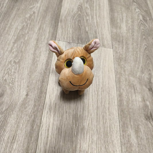 Rhino Plush Soft Toy Glitter Eyes Brown Stuffed Animal Small 6" Cute Collectible