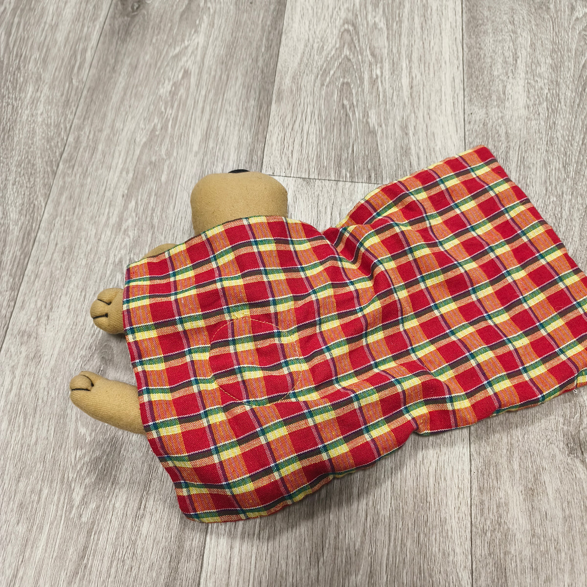 Plush Dog Pocket Organizer Pouch Weighted Plaid Tan Red Novelty Home Accent