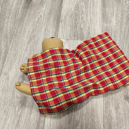 Plush Dog Pocket Organizer Pouch Weighted Plaid Tan Red Novelty Home Accent