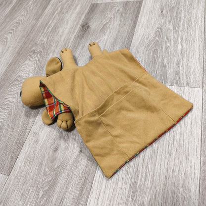 Plush Dog Pocket Organizer Pouch Weighted Plaid Tan Red Novelty Home Accent