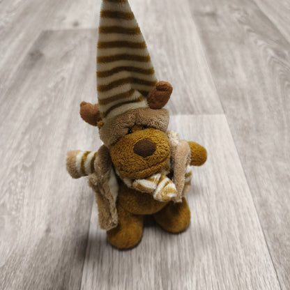 Plush Reindeer Moose Winter Outfit Hat Scarf Stuffed Animal Soft Toy Brown