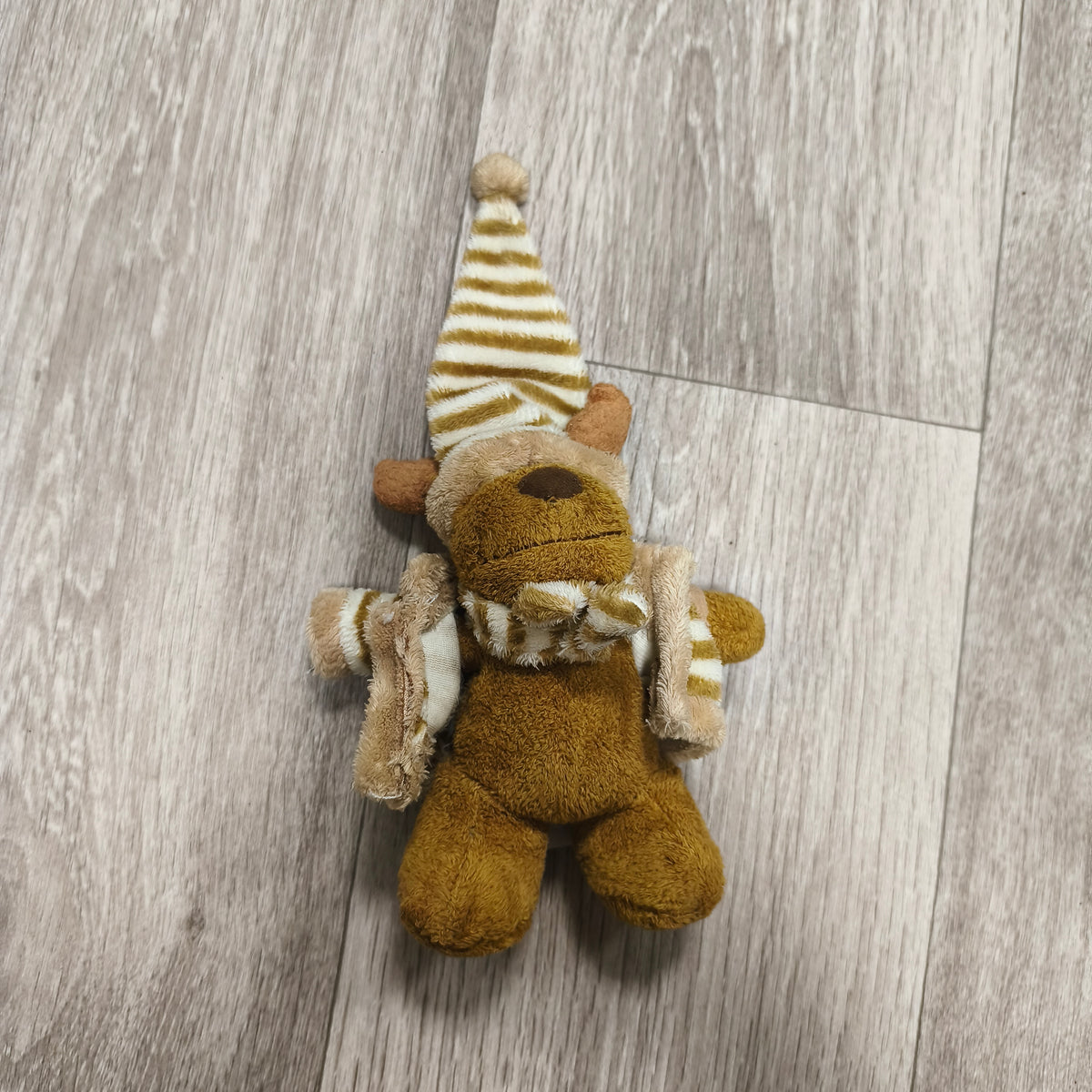Plush Reindeer Moose Winter Outfit Hat Scarf Stuffed Animal Soft Toy Brown