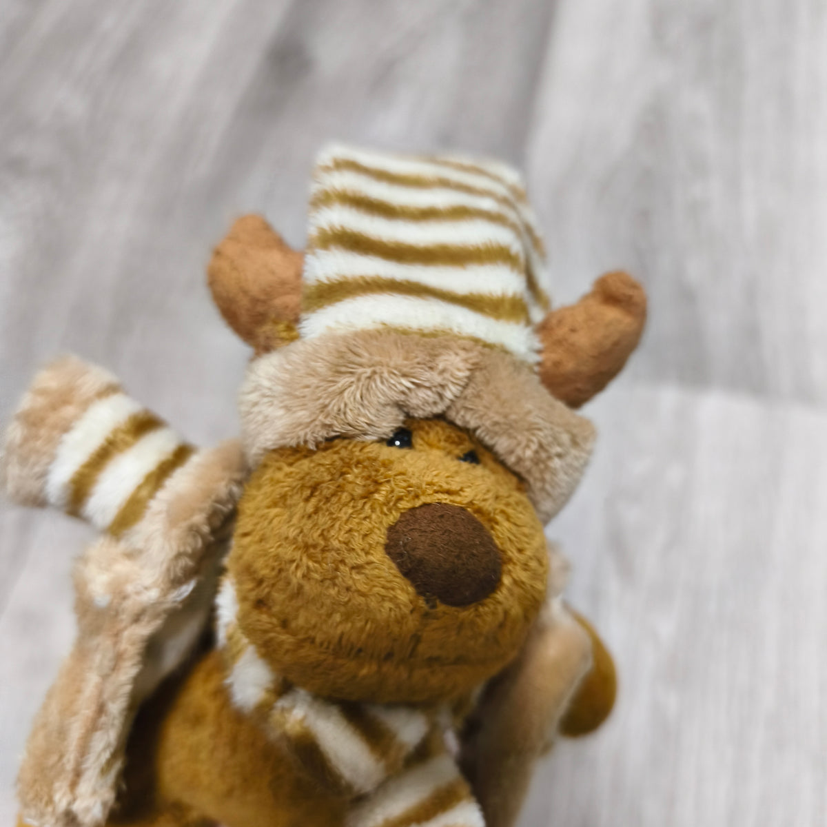 Plush Reindeer Moose Winter Outfit Hat Scarf Stuffed Animal Soft Toy Brown