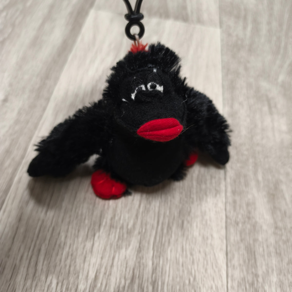 Plush Black Bird Crow Keyring Bag Clip Plushie Charm Red Lips Feet